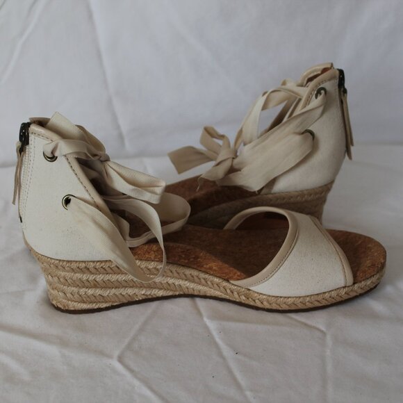 cream canvas ballet tie wedge. 6.5 US - Picture 1 of 4